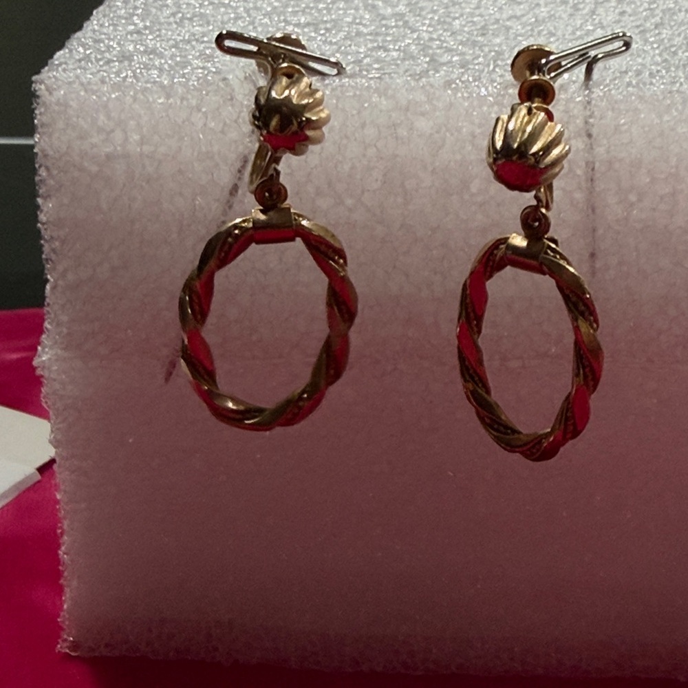 Vintage Gold-Tone Twisted Hoop Drop Earrings; Women's Non pierced Screwback